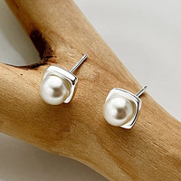 KOSE 高丝 S999银足银方形淡水珍珠耳钉女韩国气质简约小众设计感小巧耳饰