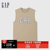 Gap男女装2024夏季字母印花logo无袖背心宽松叠穿上衣465657 卡其色 185/104A (XXL)亚洲尺码