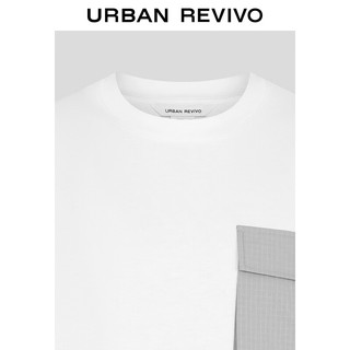 URBAN REVIVO 男士时尚拼接格子图案口袋短袖T恤 UML440122 本白 XS