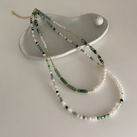 KOSE 高丝 双层绿色珍珠项链女韩国小众复古个性百搭气质颈链锁骨链
