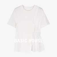 百家好（Basic House）Basic House/百家好纯色百搭休闲夏日拼接不对称设计感短袖T恤女 白色 M