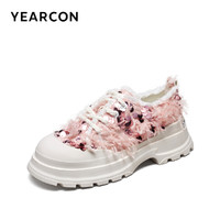 YEARCON 意尔康 尔康女鞋2024女士厚底休闲单鞋粉色帆布鞋潮流时尚小香风