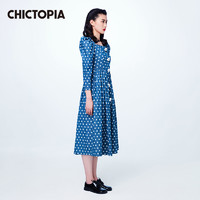 CHICTOPIA HICTOPIA CHIC刘清扬新疆棉波点牛仔泡泡袖方领连衣裙