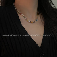 KOSE 高丝 美拉德风琉璃珍珠串珠项链气质小众设计感锁骨链个性感
