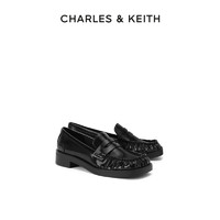 CHARLES & KEITH HARLES&KEITH春夏女鞋CK1-70360141复古英伦风褶皱方头乐福鞋女