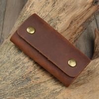 络伊得（LUOYIDE）纯手工疯马皮钥匙包男女复古真皮锁匙包简约头层牛皮 棕色