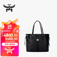 MCM CM 奢侈品 女士 Liz Visetos系列黑色中号印花logo双面购物袋单肩手提包 MWPAAVI02BK001