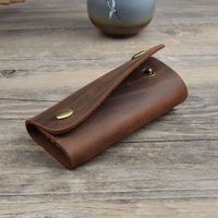 络伊得（LUOYIDE）纯手工疯马皮钥匙包男女复古真皮锁匙包简约头层牛皮 咖色