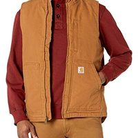 移动专享：Carhartt 男士带衬里背心，立领工作实用外套, 棕色（Carhartt）, 中号