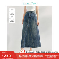 茵曼（INMAN）复古水洗牛仔半身裙2024夏季女装分割线A字遮胯显瘦裙子 牛仔蓝 M