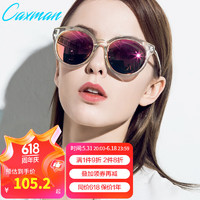 CAXMAN 卡仕曼 新款潮流墨镜女太阳眼镜时尚韩版女款太阳镜偏光驾驶镜CX3146 C01-透明色框-灰片正镀粉紫REVO