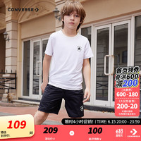 CONVERSE 匡威 威（Converse）儿童套装T恤短袖短裤速干套装2024夏季中大童男女童两件套套装 纯白色 130/64