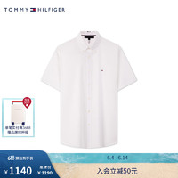 TOMMY HILFIGER24早秋男纯棉牛津纺重工刺绣门襟易打理短袖衬衫36267 白色YCF L （：150-165斤）