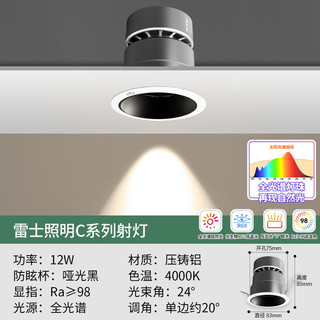 雷士（NVC）c系列护眼射灯嵌入式无主灯未来光防眩光客厅深杯防眩洗墙灯 C系列-黑-12W暖白光-可调角