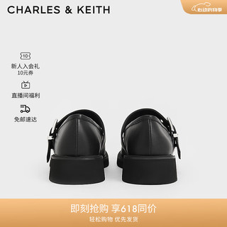 CHARLES&KEITH24夏季蝴蝶结方头厚底法式高级玛丽珍鞋女-CK1-70900521 Black黑色 40