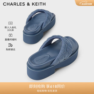 CHARLES&KEITH24夏季新品厚底夹趾菱格人字拖女外穿CK1-70381046