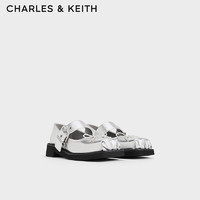 CHARLES&KEITH24夏季蝴蝶结方头厚底法式高级玛丽珍鞋女-CK1-70900521 Silver银色 36