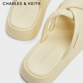 CHARLES&KEITH24夏季厚底交叉带外穿沙滩拖鞋防滑一字拖女CK1-70900518 Butter黄油色 35