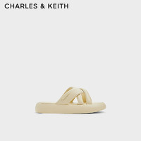 CHARLES&KEITH24夏季厚底交叉带外穿沙滩拖鞋防滑一字拖女CK1-70900518 Butter黄油色 38