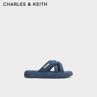 CHARLES&KEITH24夏季厚底交叉带外穿沙滩拖鞋防滑一字拖女CK1-70900518 Denim Blue深牛仔蓝色 35