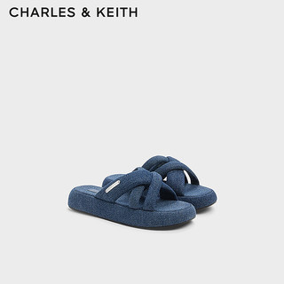 CHARLES&KEITH24夏季厚底交叉带外穿沙滩拖鞋防滑一字拖女CK1-70900518 Denim Blue深牛仔蓝色 41