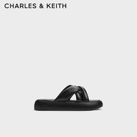 CHARLES&KEITH24夏季厚底交叉带外穿沙滩拖鞋防滑一字拖女CK1-70900518 Black黑色 39