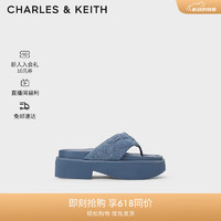 CHARLES&KEITH24夏季厚底夹趾菱格人字拖女外穿CK1-70381046 Denim Blue深牛仔蓝色 36