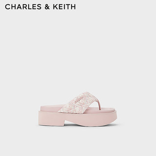 CHARLES&KEITH24夏季厚底夹趾菱格人字拖女外穿CK1-70381046 Light Pink浅粉色 39