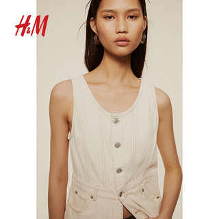 H&M2024夏季女装正面系扣牛仔连衣裙1237943 奶油色 160/88