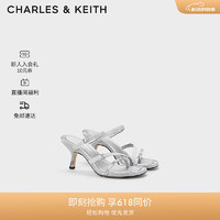 CHARLES&KEITH24夏季法式缎带高跟凉鞋露趾凉拖CK1-60920377 Silver银色 37