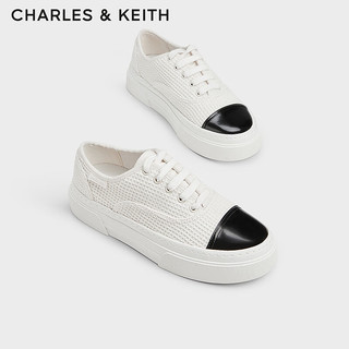 CHARLES&KEITH24夏拼色厚底休闲系带运动板鞋女CK1-70900511 粉白色Chalk 37