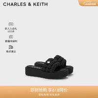 CHARLES&KEITH24夏织外穿沙滩一字拖鞋厚底女CK1-80380076 BLACK TEXTURED黑色纹理 40