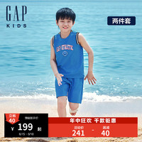 Gap男童2024夏季泡泡布logo背心短裤套装运动风儿童装466683 蓝色 130cm(8-9岁) 亚洲尺码