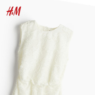 H&M女装连衣裙2024夏季优雅气质A字无袖圆领时尚长裙1224152 白色 155/80