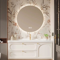 海蒂莎浴室柜洗手盆柜组合陶瓷一体盆法式智能洗脸盆柜卫生间洗漱台套装 智能圆镜款+送白方龙头和配件 100cm