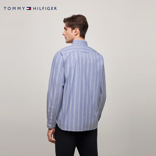 TOMMY HILFIGER24春夏男装纯棉休闲通勤粗细条纹刺绣衬衫MW0MW34562 蓝白条纹0A4 S （：120-135斤）