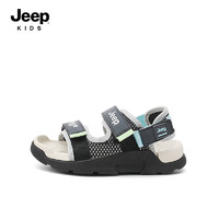 Jeep吉普儿童运动凉鞋女童夏款2024夏季男童防滑中大童儿童沙滩鞋 象牙白/曜石黑 37码 鞋内长约23.7cm