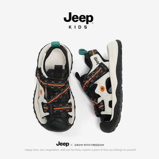 Jeep儿童包头凉鞋夏季中大童软底运动女童鞋2024男童鞋子夏款 黑米色 35码 鞋内长约21.8cm