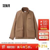 森马（Semir）外套男2024秋季三防格子肌理大口袋工装上衣质感绣花夹克 胡桃棕51002 175/92A/L