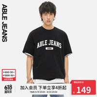 ABLE JEANS 24秋季男士印花LOGO短袖T恤夏季t恤男881253 黑色【6月17日前】 XS