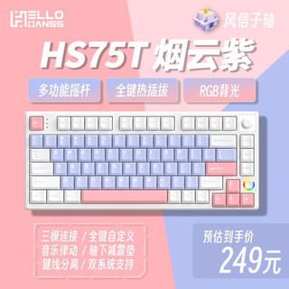 HELLO GANSS HS 高斯 75T有线蓝牙2.4G无线三模RGB插拔轴机械键盘 HS75T 烟云紫 品月蓝轴（提前段落轴）