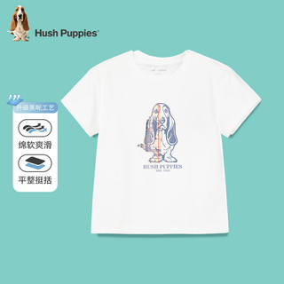 暇步士（Hush Puppies）童装男女童短袖2024夏装儿童短袖精梳棉汗布透气舒适时尚 A款本白 150cm