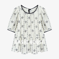 百家好(Basic House)碎花系带泡泡袖衬衫女设计感小众别致衬衫 米色 M