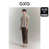 GXG 男装 侧肩提花织带小米格时尚休闲圆领短袖T恤 2023年夏季新品