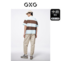 GXG 男装    条纹拼接宽松休闲圆领短袖T恤男士上衣 24年夏季新品