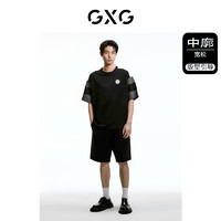GXG 男装    黑色拼接设计休闲简约圆领短袖T恤男生上衣 24夏新品