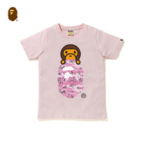 BAPE 女装春夏BABY MILO猿人头印花沙漠迷彩图案短袖T恤21515XG