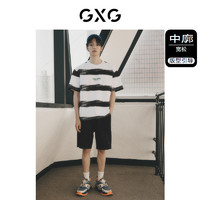 GXG 男装 双色条纹圆领短袖T恤撞色字母青春潮流 2023年夏季新品