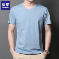 ROMON 罗蒙 纯棉圆领短袖T恤男夏季新款纯色休闲体恤衫中青年男装上衣 灰蓝