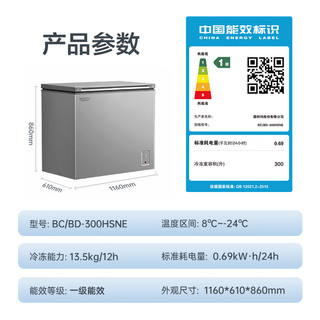 澳柯玛（AUCMA）300升商用家用冰柜冷藏柜冷冻柜 单温低霜小冷柜 一级能效 天际线系列 BC/BD-300HSNE